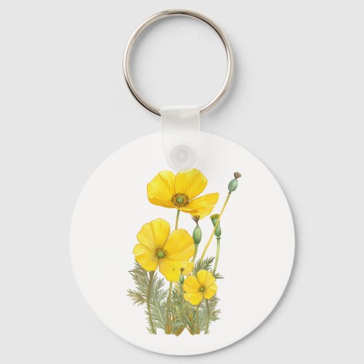 Waterverf Californië Poppy Yellow Flower Sleutelhanger (Voorkant)