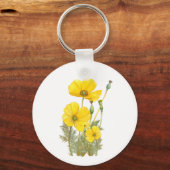 Waterverf Californië Poppy Yellow Flower Sleutelhanger (Voorkant)