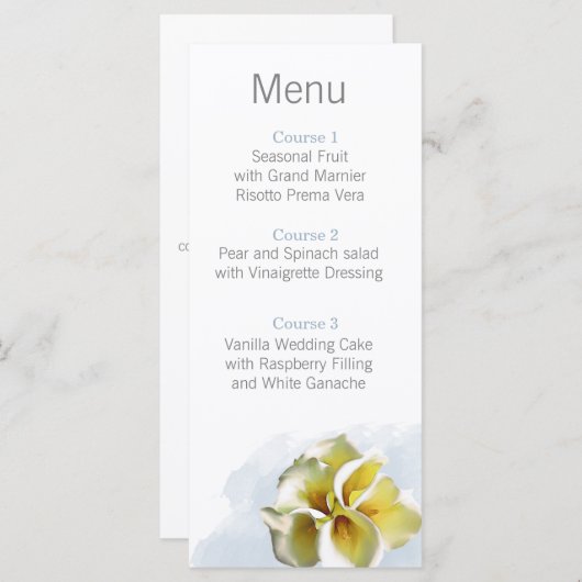 waterverf calla lelies Bloemenbruiloft menu (Voorkant / Achterkant)