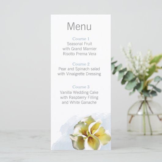 waterverf calla lelies Bloemenbruiloft menu (Staand voorkant)