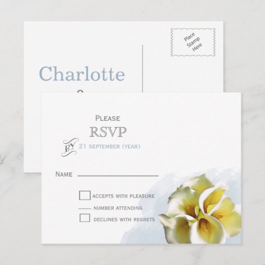 waterverf calla lilies Bloemige bruiloft RSVP Uitnodiging Briefkaart (Voorkant / Achterkant)