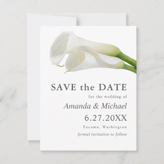 Waterverf Calla Lilies sparen de Datum met Foto Save The Date (Voorkant)