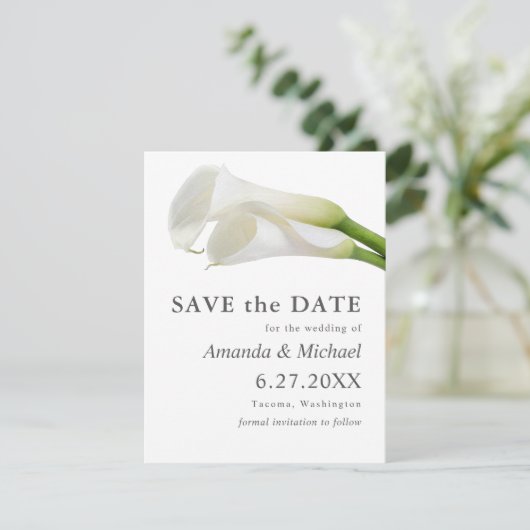 Waterverf Calla Lilies sparen de Datum met Foto Save The Date (Staand voorkant)