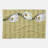 Waterverf Calla Lily - aangepast tekstpatroon Theedoek (Horizontaal)