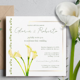 Waterverf Calla Lily met gouden Lijst bruiloft Kaart