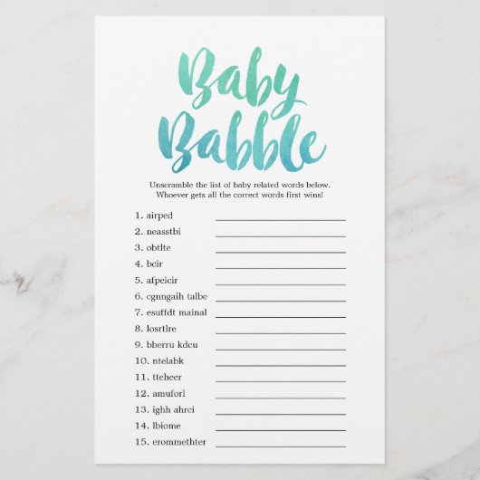 Waterverf Calligrafie Baby Babble Game Flyer (Achterkant)