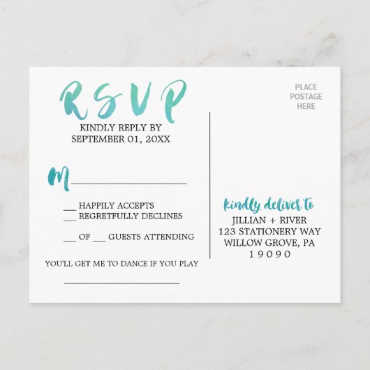 Waterverf Calligrafie Beach Song Request RSVP Uitnodiging Briefkaart (Achterkant)