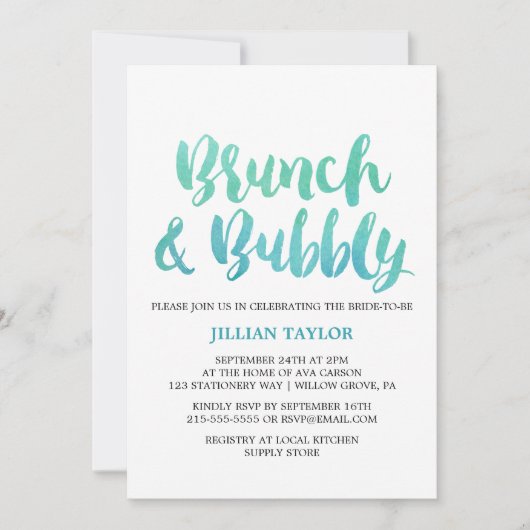 Waterverf Calligrafie-bestemming Brunch en bubbelb Kaart (Voorkant)