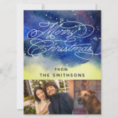 Waterverf & Calligrafie Navyblauw 2 aangepaste fot Feestdagenkaart (Voorkant)