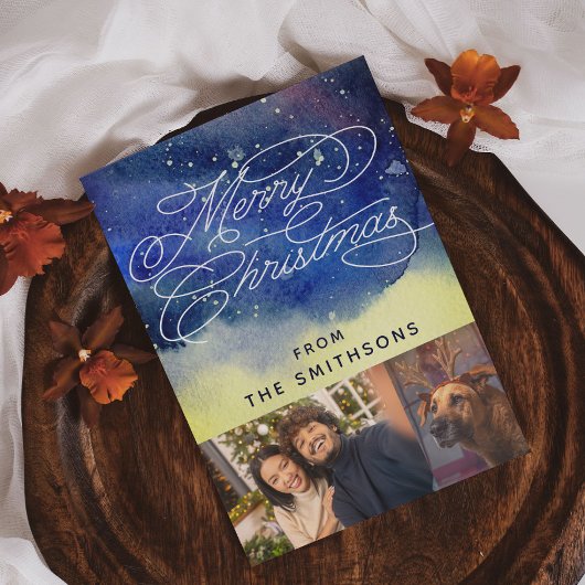 Waterverf & Calligrafie Navyblauw 2 aangepaste fot Feestdagenkaart