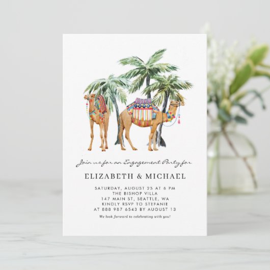 Waterverf Camels Palm Trees Desert Verloving Kaart (Staand voorkant)