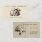 Waterverf camera & bloemen Fotografie Bu Visitekaartje (Voorkant / Achterkant)