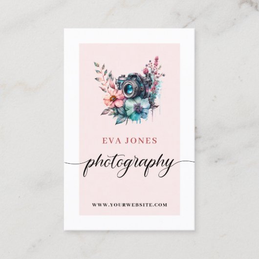 Waterverf  camera & bloemen fotografie visitekaartje (Voorkant)