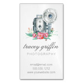 Waterverf camera en bloemen Magnetisch Visitekaartje (Voorkant Verticaal)