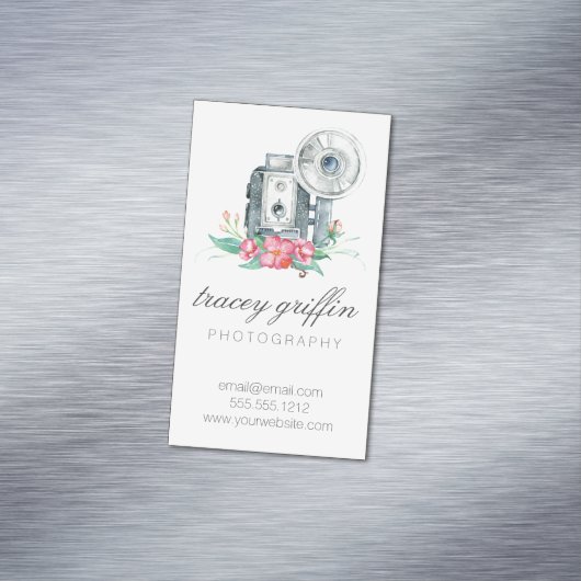 Waterverf camera en bloemen Magnetisch Visitekaartje (Voorbeeld)