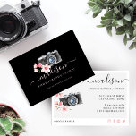 Waterverf  camera & Florals Fotografie Visitekaartje<br><div class="desc">Het perfecte visitekaartje om je fotografische bedrijf te promoten. De voorkant van de kaart is voorzien van onze handgetekende zwarte waterverf camera, met onze prachtige waterverf roze torenbloesems die de camera omvormen. Pas aan met uw bedrijfsnaam en website. De omgekeerde kant kenmerkt contactinfo, sociale media pictogrammen, en handvat evenals onze...</div>