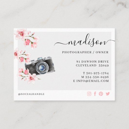 Waterverf  camera & Florals Fotografie Visitekaartje (Achterkant)