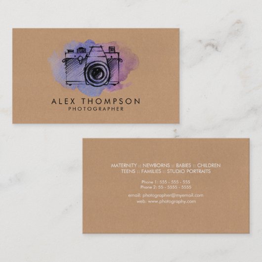Waterverf camera fotograaf Visitekaartjes (Voorkant / Achterkant)