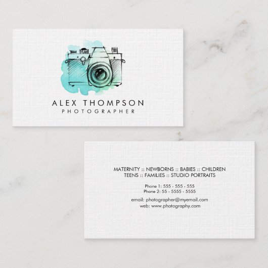 Waterverf camera fotograaf Visitekaartjes (Voorkant / Achterkant)