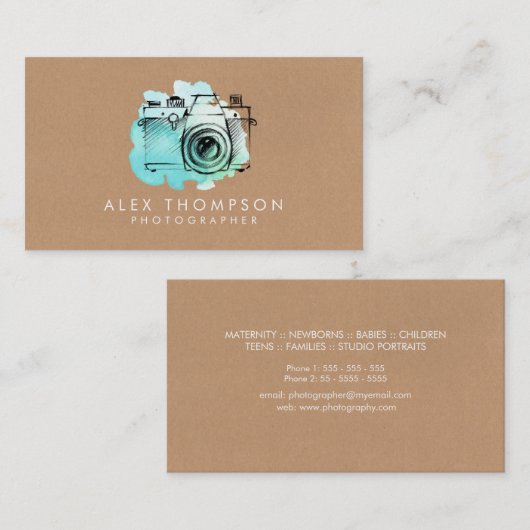 Waterverf camera fotograaf Visitekaartjes (Voorkant / Achterkant)