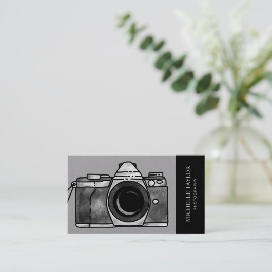 Waterverf Camera Fotografie Professionele QR-code Visitekaartje (Staand voorkant)