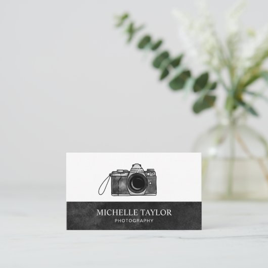  Waterverf Camera Fotografie QR-code Visitekaartje (Staand voorkant)