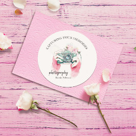 Waterverf camera met roze klassieke ronde Sticker