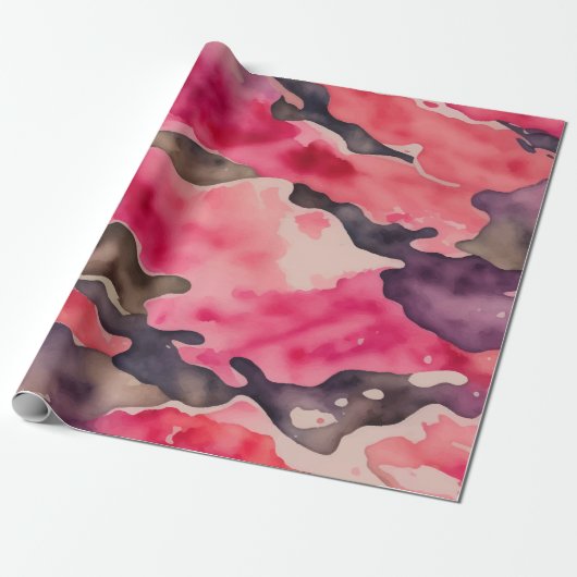 waterverf camouflage roze cadeaupapier (Uitgerold)