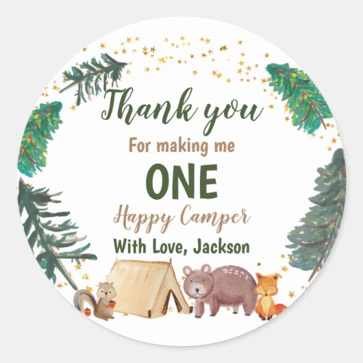 Waterverf Camper 1e verjaardag Dank je wel Ronde Sticker (Voorkant)