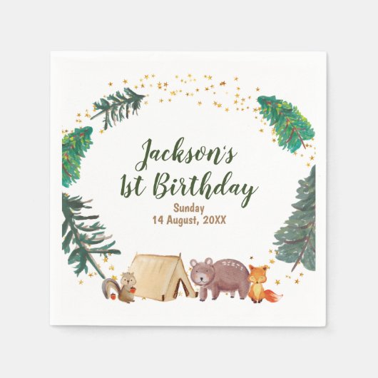 Waterverf camper 1e verjaardag Papier Napkins Servet (Voorkant)