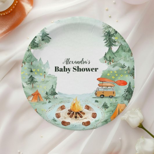 Waterverf Camping Baby shower Papieren Bordje