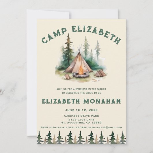 Waterverf Camping Bachelorette weekend Kaart (Voorkant)