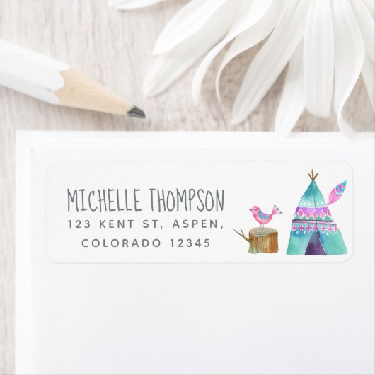 Waterverf Camping Birthday Party Etiket (Insitu)