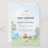 Waterverf Camping Birthday Party Invitation Kaart (Voorkant)