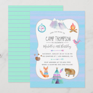 Waterverf Camping Birthday Party Invitation Kaart