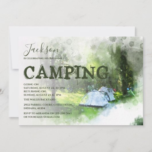 Waterverf Camping Birthday Uitnodiging (Voorkant)