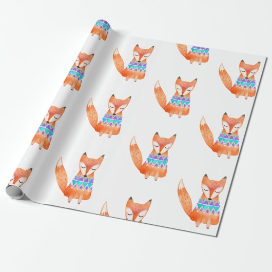 Waterverf Camping Fox Birthday Party Cadeaupapier (Uitgerold)