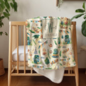 Waterverf Camping Illustrated Pattern Monogram Sherpa Deken