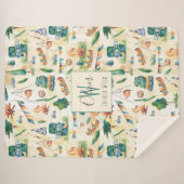 Waterverf Camping Illustrated Pattern Monogram Sherpa Deken (Voorkant (horizontaal))