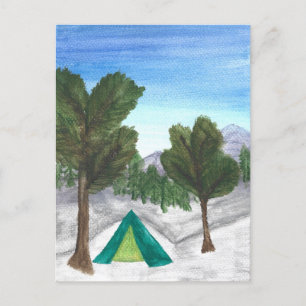 Waterverf Camping Post Kaart   Natuur   Tent