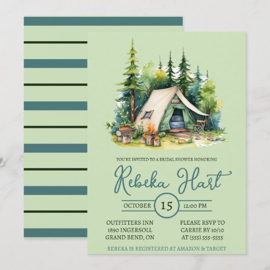 Waterverf Camping, Tent, Buiten, Vrijgezellenfeest Kaart (Voorkant / Achterkant)