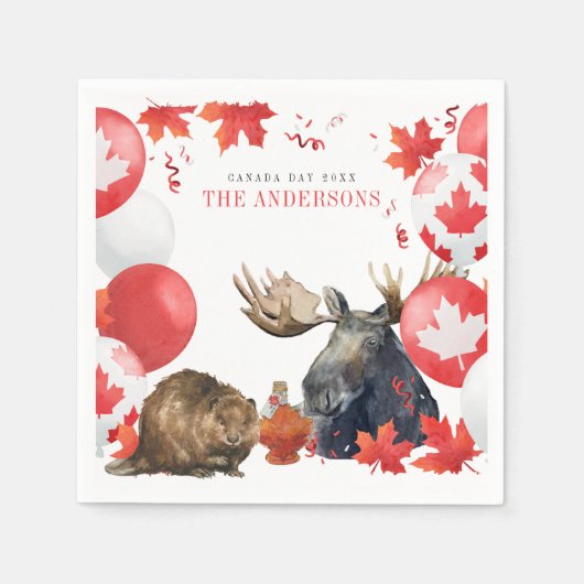Waterverf Canada Dag BBQ Zomerfeest Servet (Voorkant)