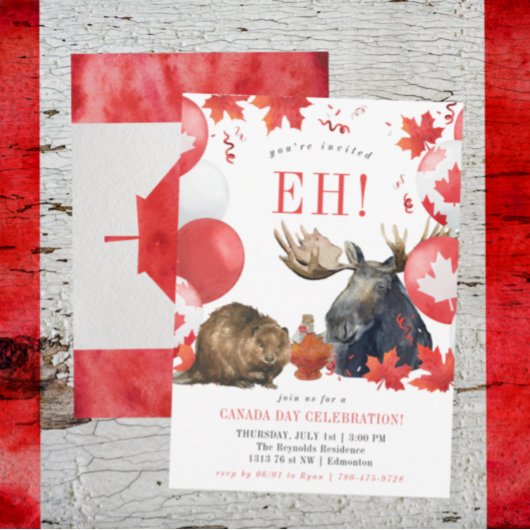 Waterverf Canada Day BBQ Zomerfeest Uitnodiging