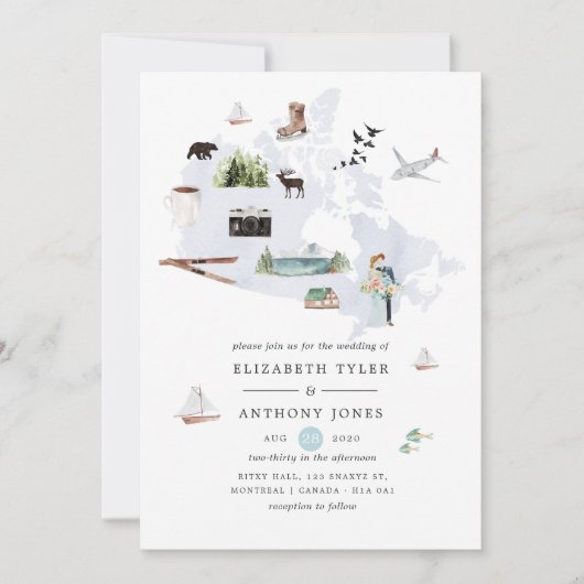 Waterverf Canada Destination Wedding Kaart (Voorkant)