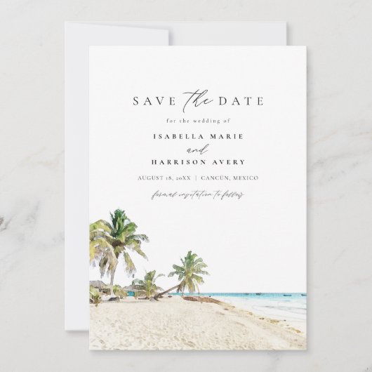 Waterverf Cancun Mexico Beach Save the Date Kaart (Voorkant)