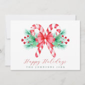 Waterverf Candy Cane en Bow Christmas Feestdagenkaart (Voorkant)