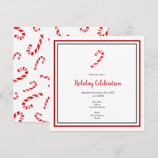 Waterverf Candy Cane en Pattern Kaart (Voorkant / Achterkant)