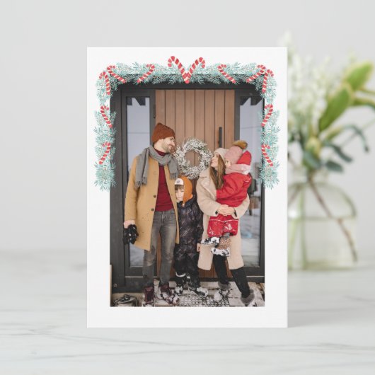 Waterverf Candy Cane Garland Kerst Feestdagenkaart (Staand voorkant)