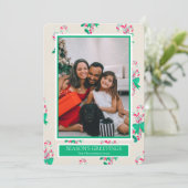 Waterverf Candy Cane One Foto Feestdagenkaart (Staand voorkant)