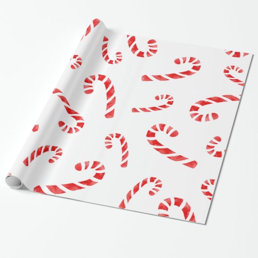 Waterverf Candy Cane Pattern Cadeaupapier (Uitgerold)